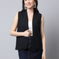 Even Apparels Black Linen Cotton Open Front Women's Waistcoat | Swadesiicart