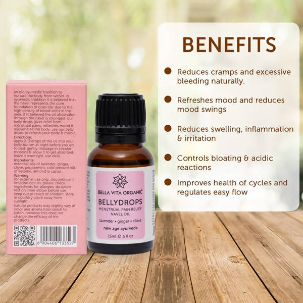 Bella Vita Organic Belly Drops Menstrual Pain Relief Navel Oil | Swadesiicart