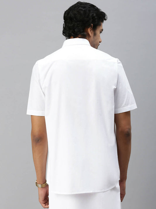 Ramraj Cotton Mens Half Sleeve Formal 100 % Cotton White Shirt | Swadesiicart
