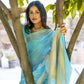 Vishnu Weaves Women's Sea-Green Pure Cotton Zari Woven Saree with Blouse - Swadesiicart