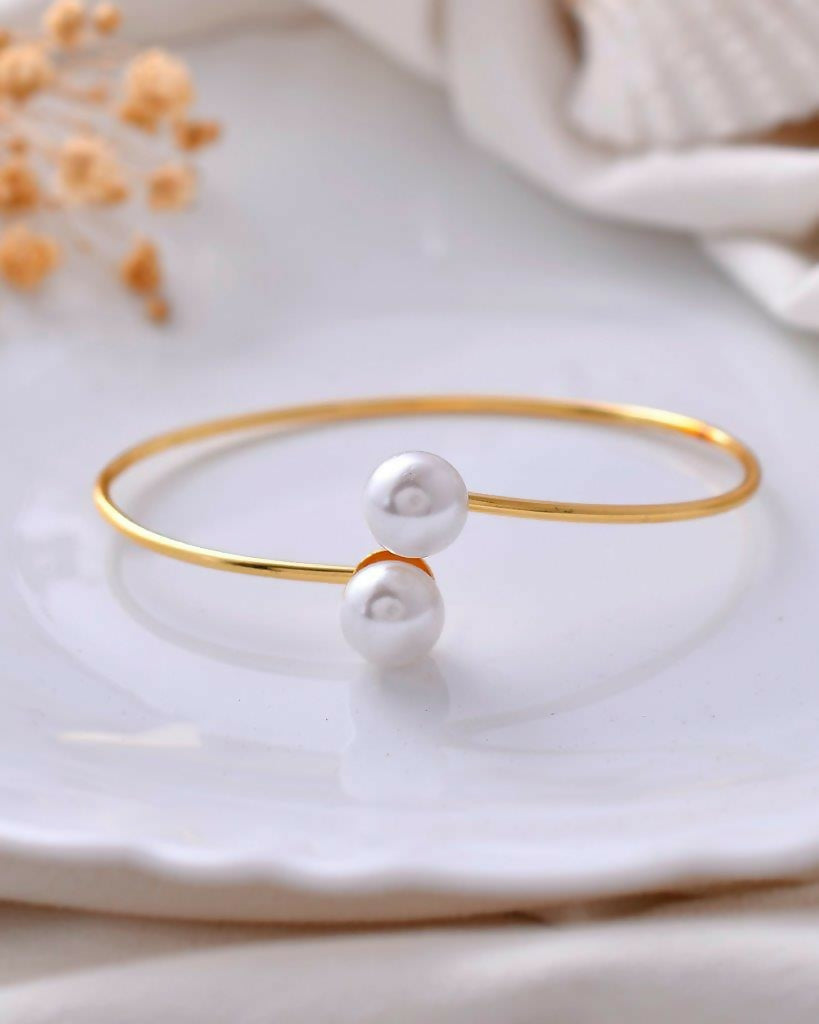VOJ One Gram Gold-Polished Pearl Studded Bracelet - VOJ (Valley Of Jewellery)