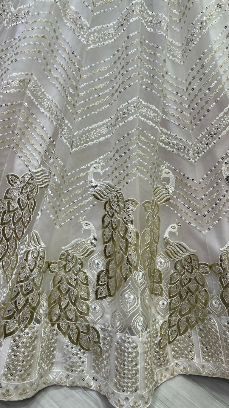 Jyoti Fashion Women's White Bridal Net Fancy Foil & Sequins with Multi Thread Embroidered Wedding Lehenga Choli | Swadesiicart