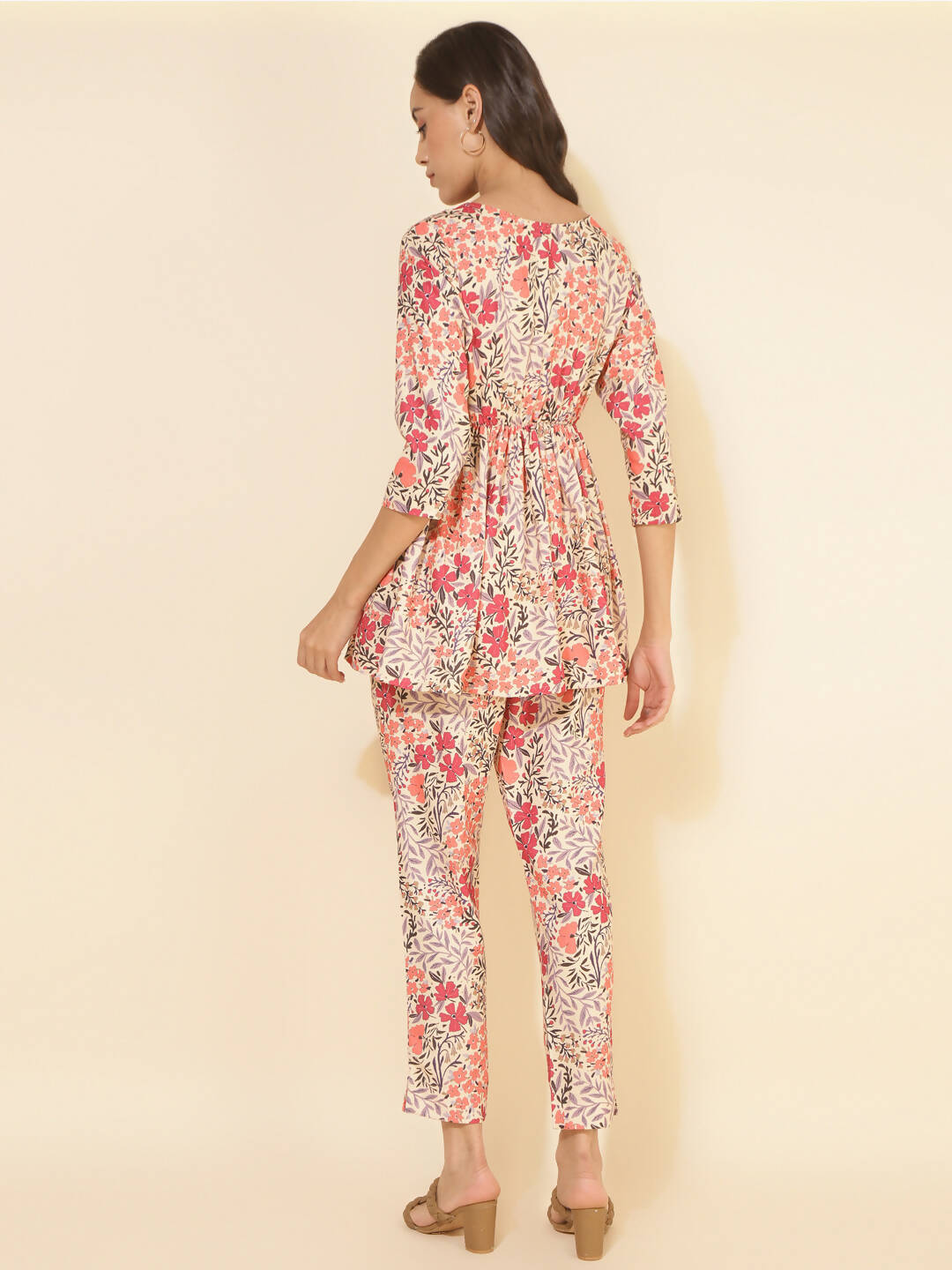 Janasya Women's Multicolor Moss Floral Printed Casual Flared Co-ords - Swadesiicart