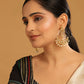Nuyug 22K Gold Plated Kundan Studded Contemporary Shaped Pearl Drop Chandbalis | Swadesiicart