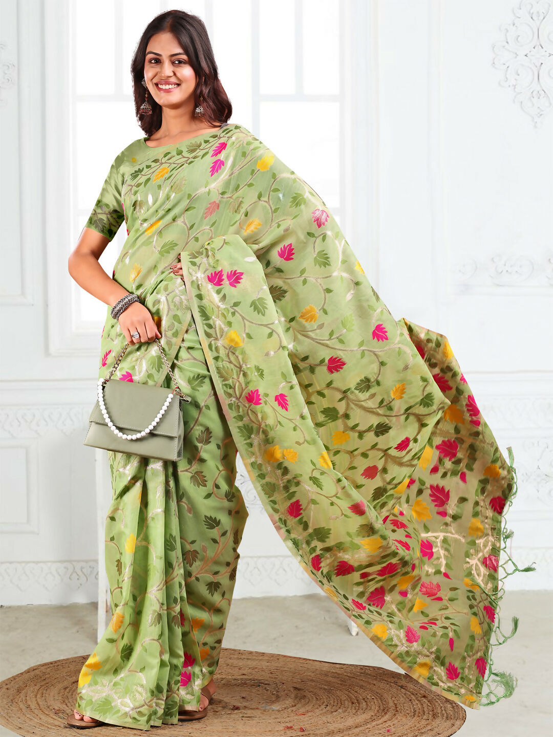 Shree Shyam Fashion Linen Cotton Light Green Saree