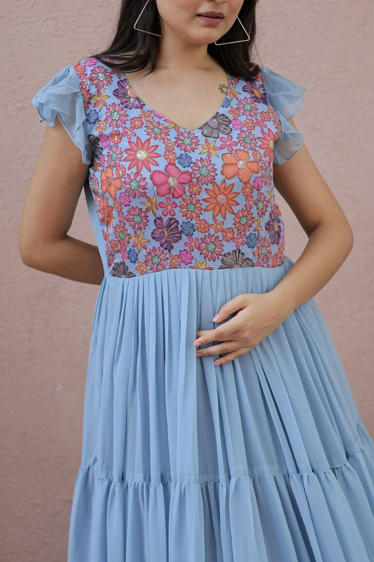 Jyoti Fashion Women's Grey Printed with Sequins Faux Georgette Anarkali Dress | Swadesiicart