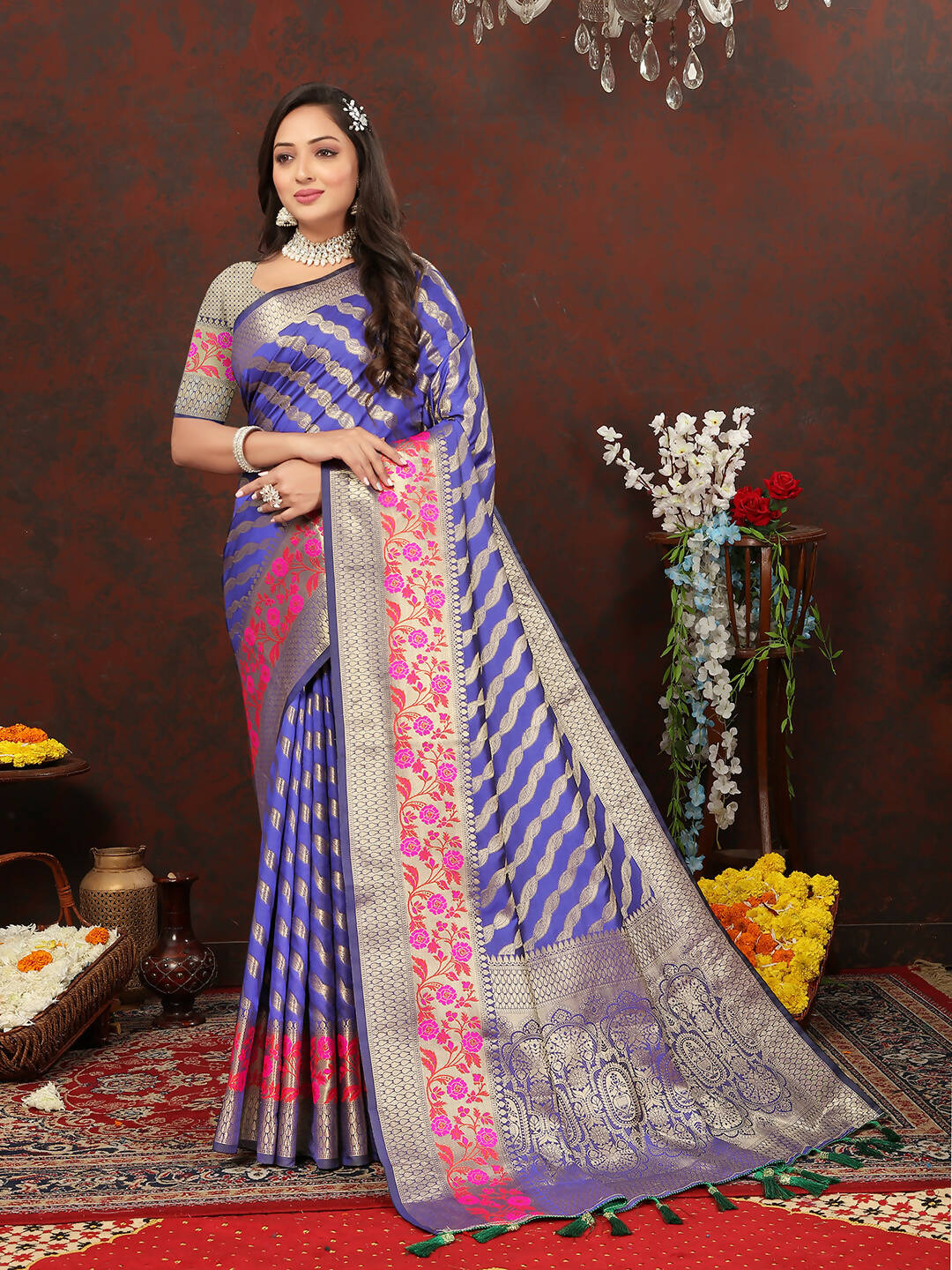 Lorenvalley Fashion Purple Soft Silk Woven Design with Zari Weaving Leheriya Design Saree - Swadesiicart