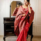 Vishnu Weaves Women's Gajri Handloom Raw Silk Woven Border Saree with Unstitched Blouse - Swadesiicart