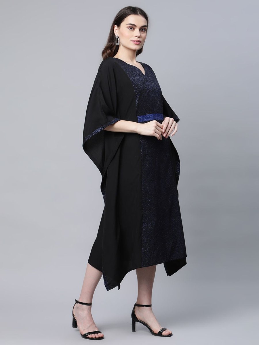 Ahalyaa Women Black Crepe Glitter Printed Kaftan Kurta | Swadesiicart