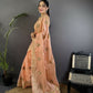 Joban Fashion Peach Handloom Banarasi Organza Silk Khatali Butta Work Saree | Swadesiicart