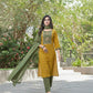 BulBul Aaliya Warm Mustard Cotton Kurta Set with Dupatta - Swadesiicart