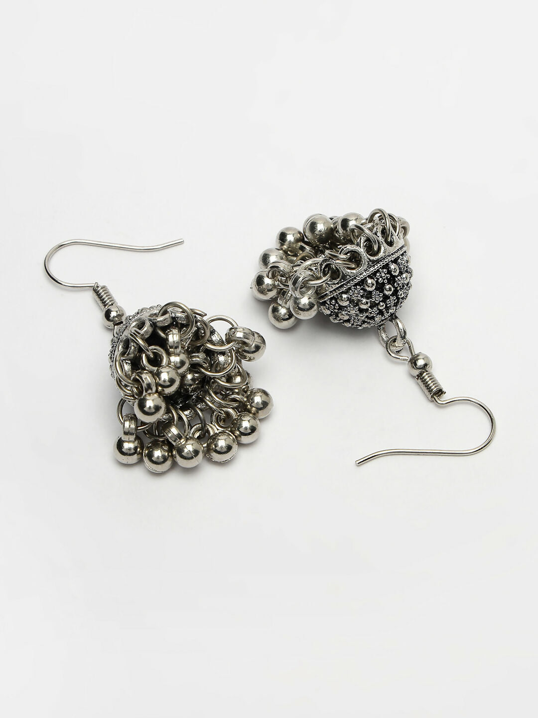 NVR Women's Silver-Toned German Silver Oxidised Dome Shaped Jhumka Earrings - Swadesiicart