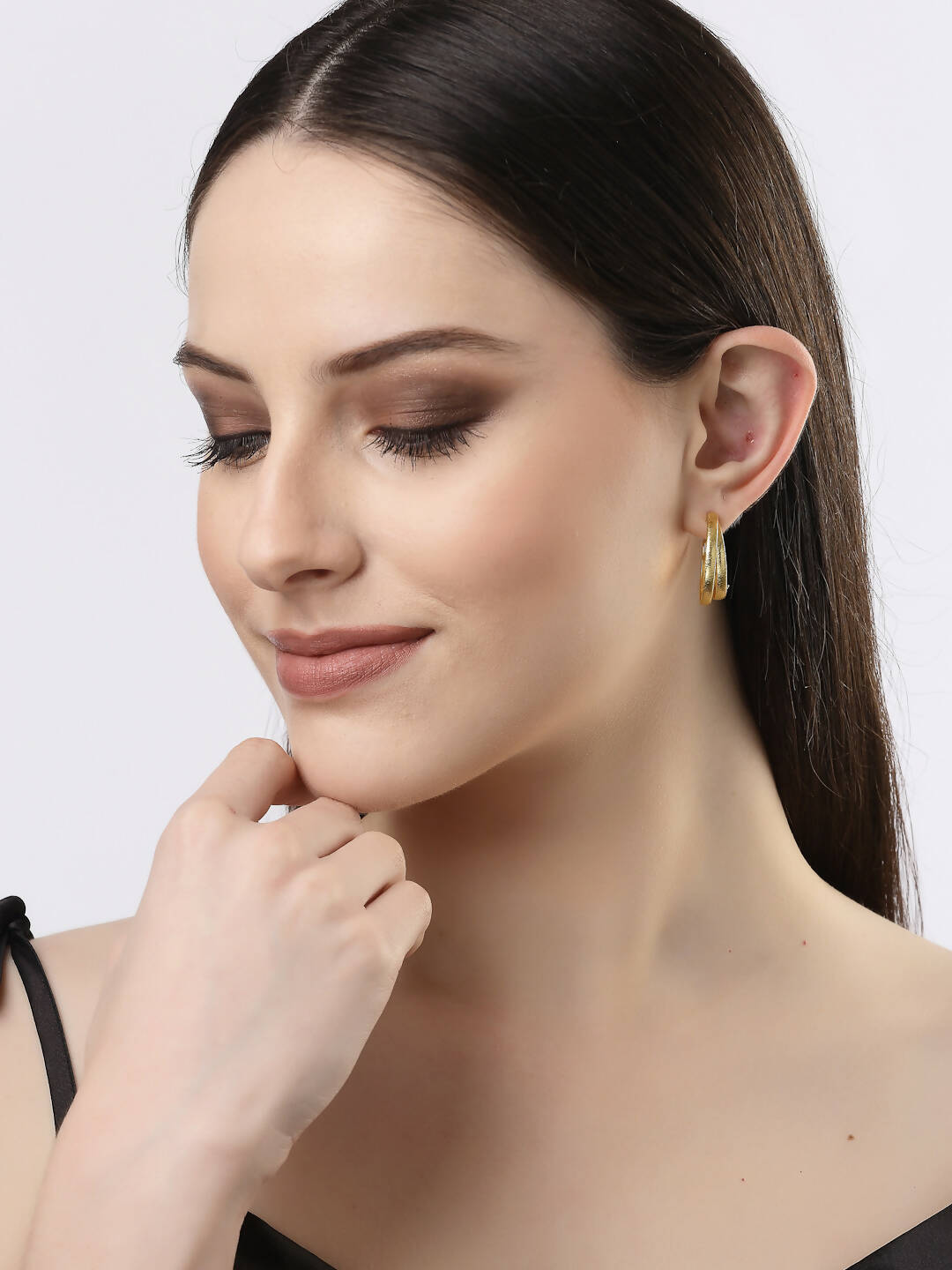 NVR Women Gold-Polished Alloy Circular-Shaped Half Hoop Earrings - Swadesiicart
