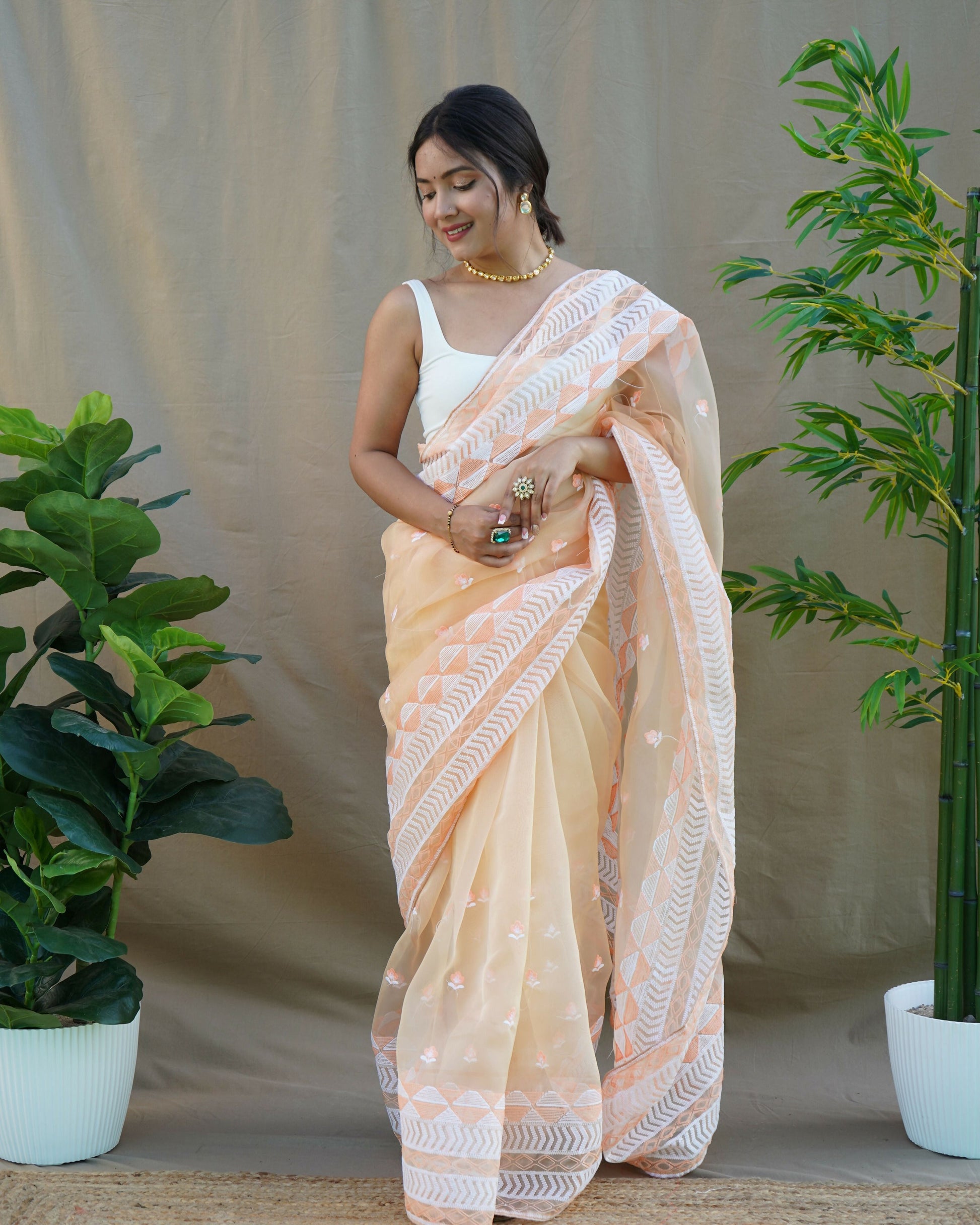 Vamsee Kamal Chiku Organza Saree - Swadesiicart