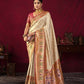 Vishnu Weaves Women's Cream Paithani Silk Saree with Blouse - Swadesiicart