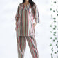Breathables Women’S Pink Cotton Stripes Loungewear Co-Ord Set