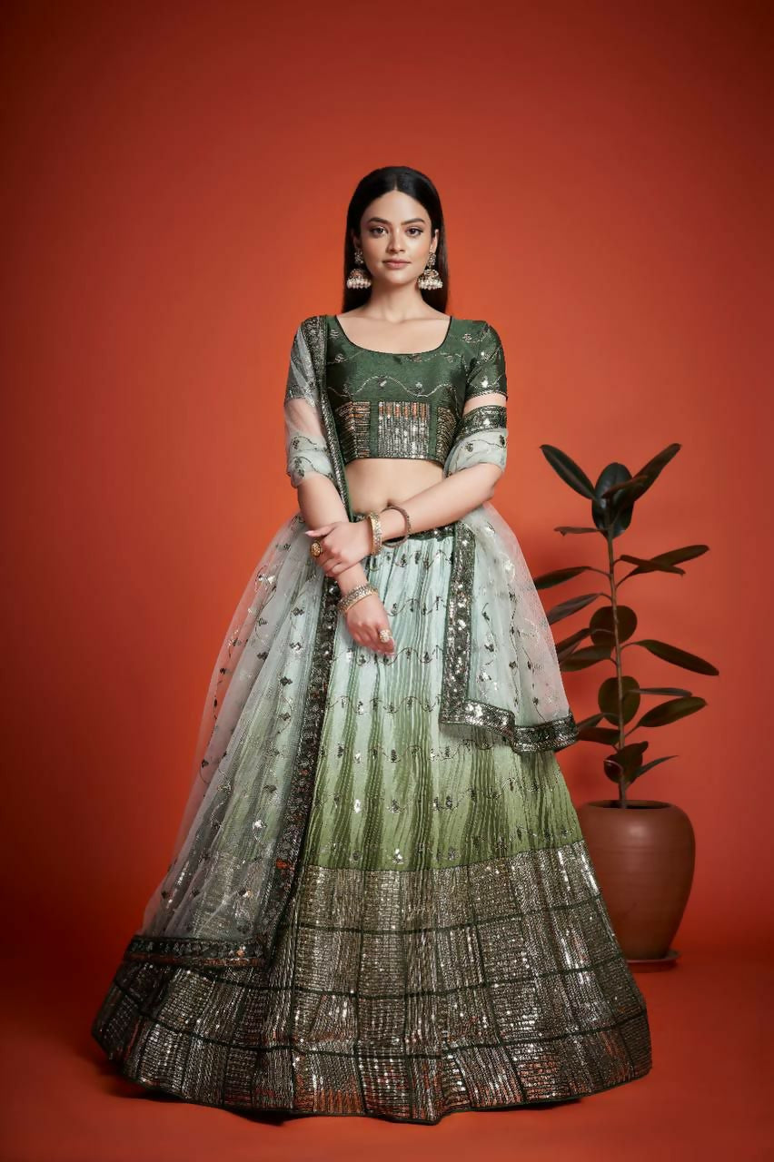 Jyoti Fashion Women's Mehendi Heavy Chinon Sequins Embroidered Designer Lehenga Choli Set | Swadesiicart
