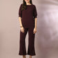Myshka Women's Coffee Brown Solid Boat Neck Party Top With Trousers Co-ord set - Swadesiicart
