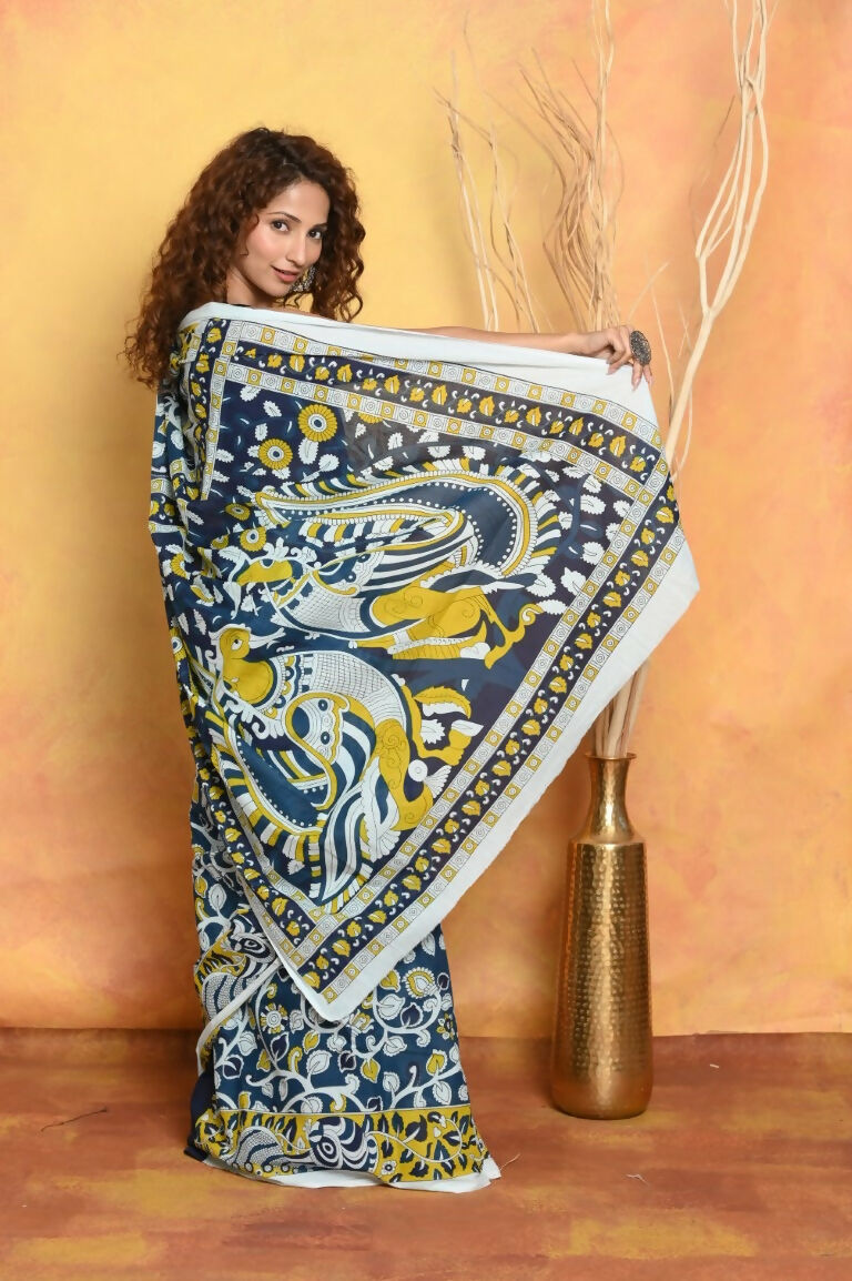 Very Much Indian Handblock Printed Cotton Saree With Natural Dyes | Swadesiicart