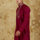 Bluesaanchi Men's Handloom Embroidered Crimson Kurta Set | Swadesiicart