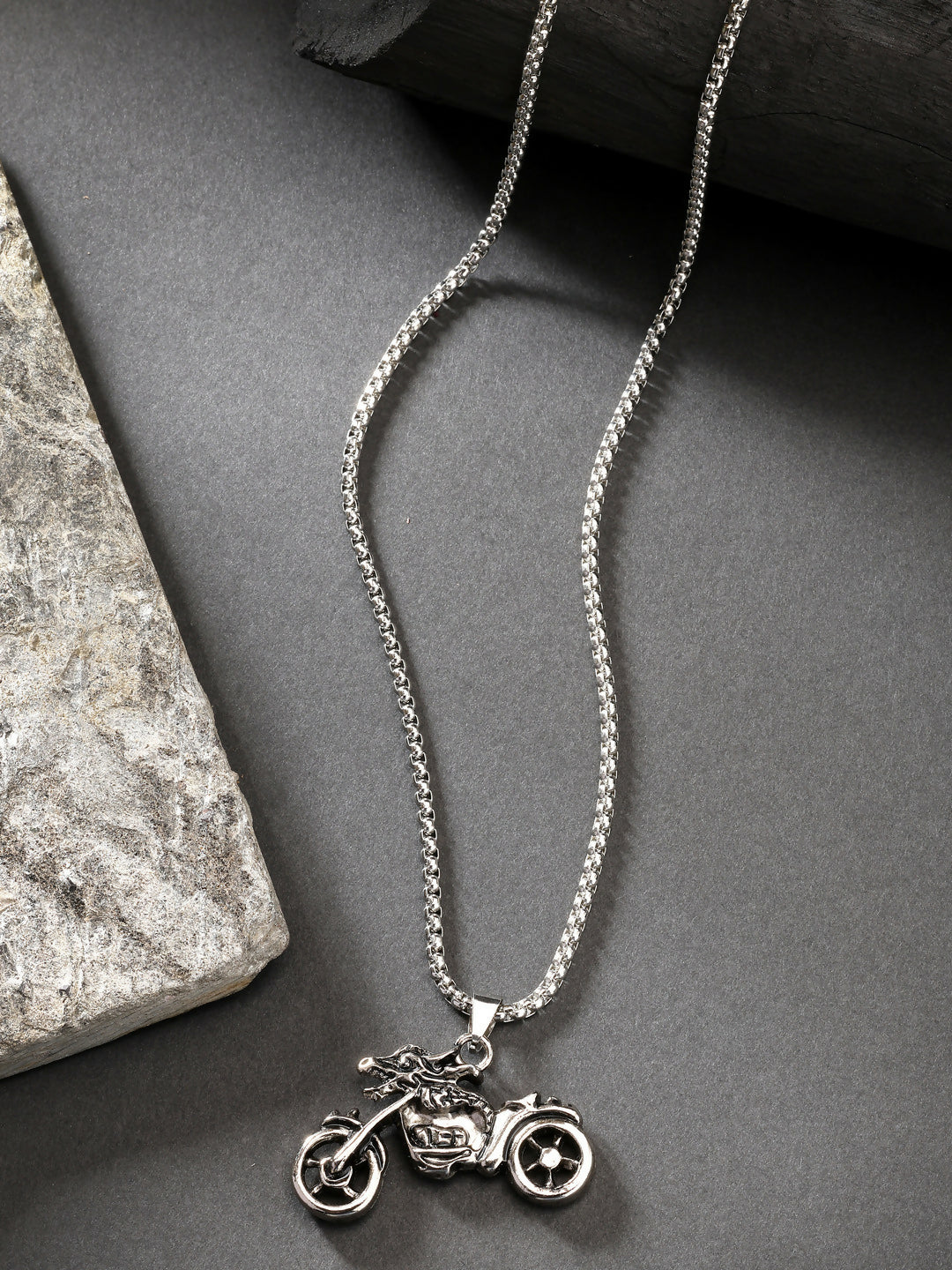 NVR Men's Rhodium-Plated Stainless Steel Bike Shaped Pendant With Chain | Swadesiicart