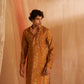 Brownish Yellow Modal Silk Designer Printed Men's Kurta Set - Mahotsav