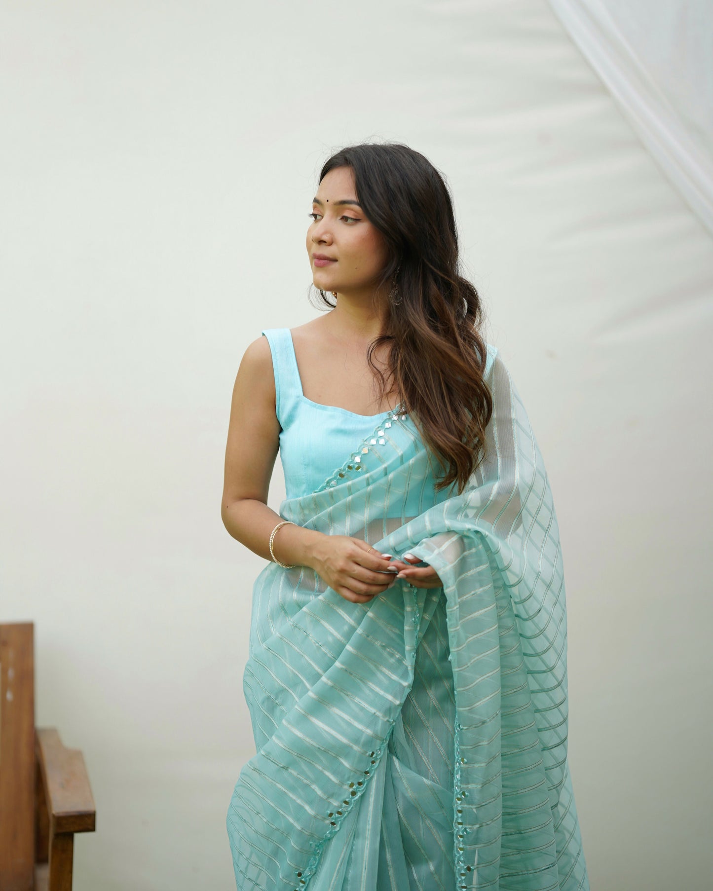 Vamsee Vijaysitara Sky Organza Saree - Swadesiicart