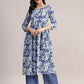 Aavyora Women's Blue Floral Printed Cotton Kurta with Chevron Pattern Palazzo Set