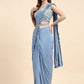 Blue Lycra Solid Ready to wear Saree with stitched Blouse - Vanita | Swadesiicart
