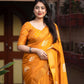 Mustard Cotton Crepe Batik Print Saree with Unstitched Blouse - Hiral Fashion | Swadesiicart