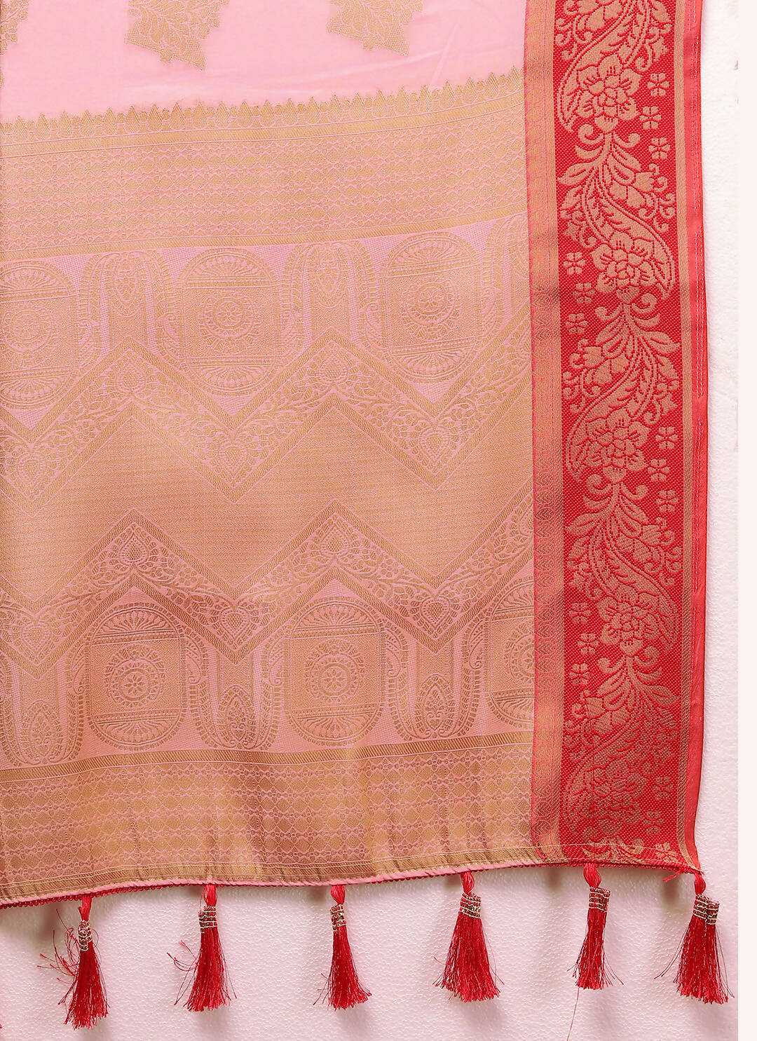 Lorenvalley Fashion Pink Cotton Woven Design with Zari Weaving Design Saree - Swadesiicart