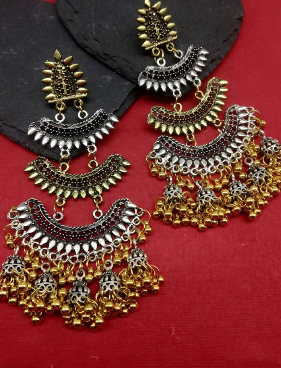 Mominos Fashion Beautiful Silver & Gold Earrings with Jhumkas Design - Swadesiicart