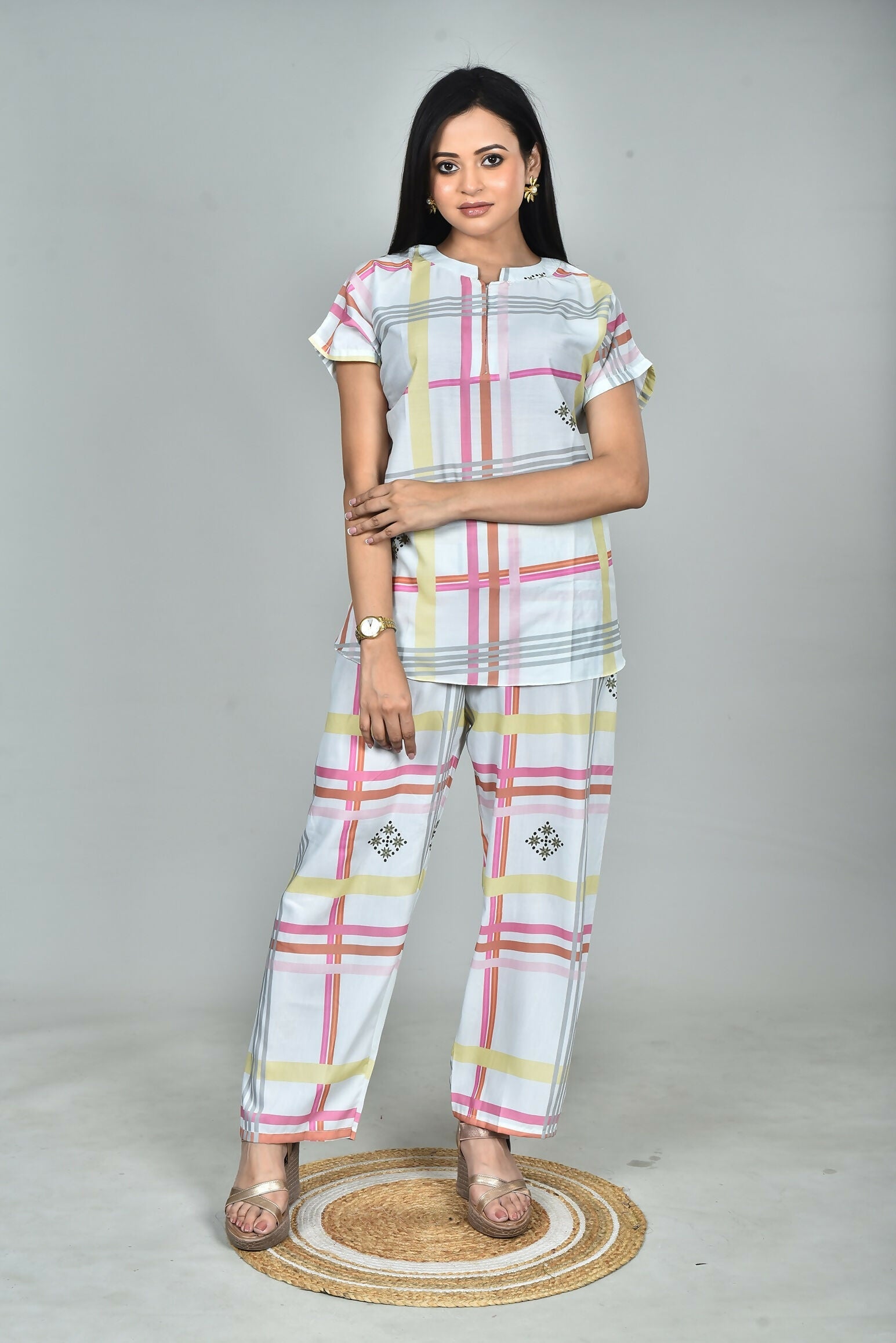 Morchari Digital Print Semi Muslin Co-Ord Set Top & Trouser-Multicolor - Swadesiicart