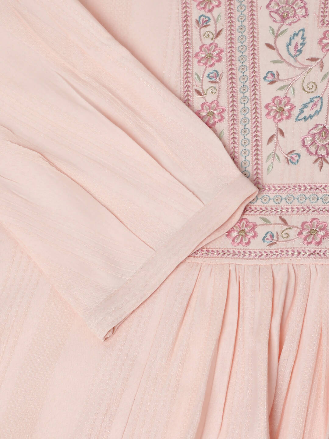 Peach Viscose Rayon Yoke Embroidered A-line Top - Tarini - Swadesiicart