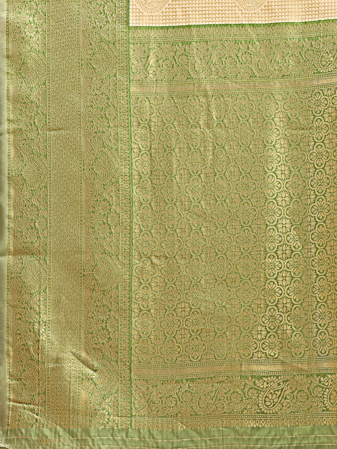 Astita Aura Silk Cream Light Green Banarasi Silk Saree | Swadesiicart