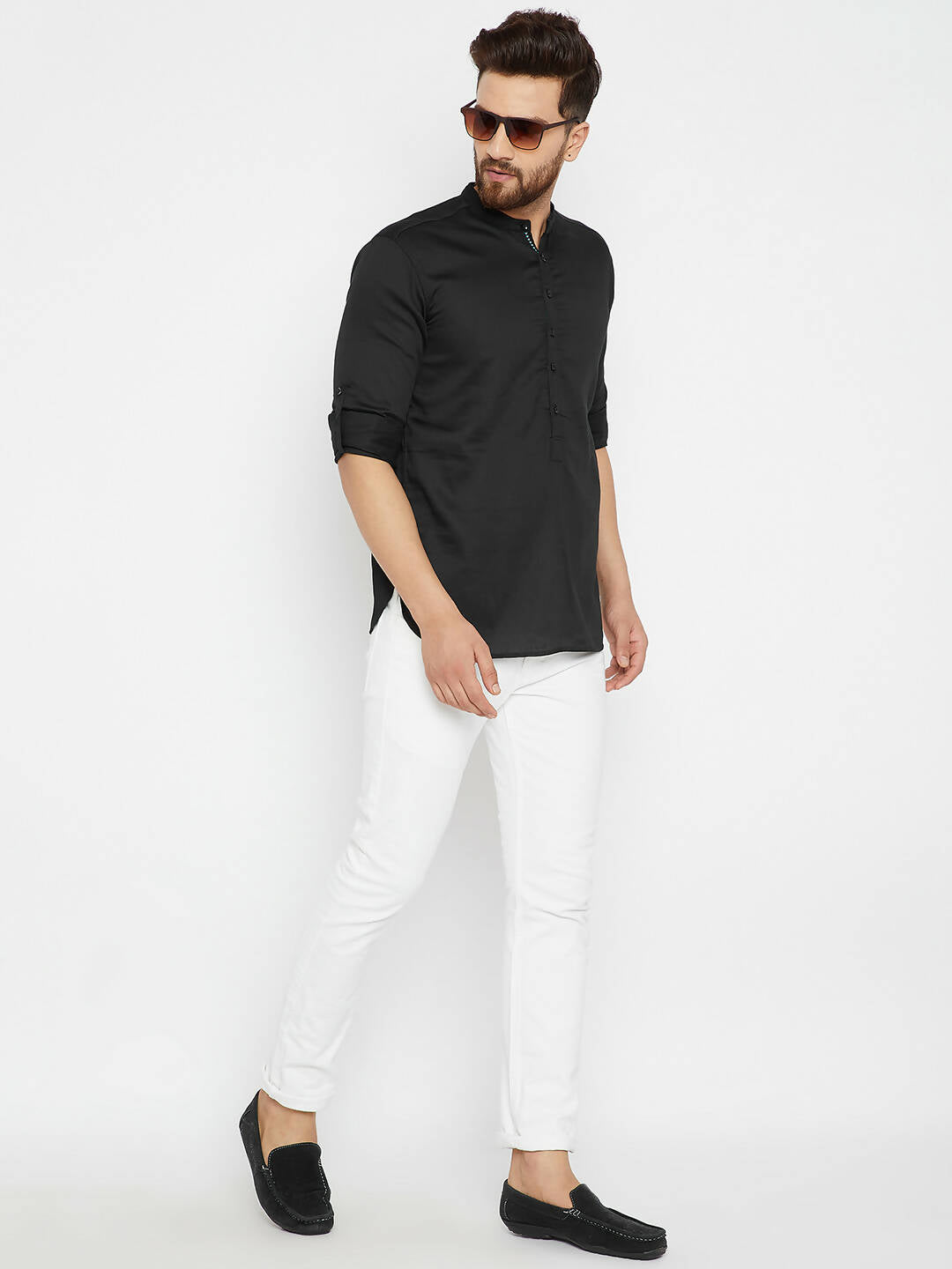 Even Apparels Black Pure Cotton Men's Kurta With Band Collar | Swadesiicart