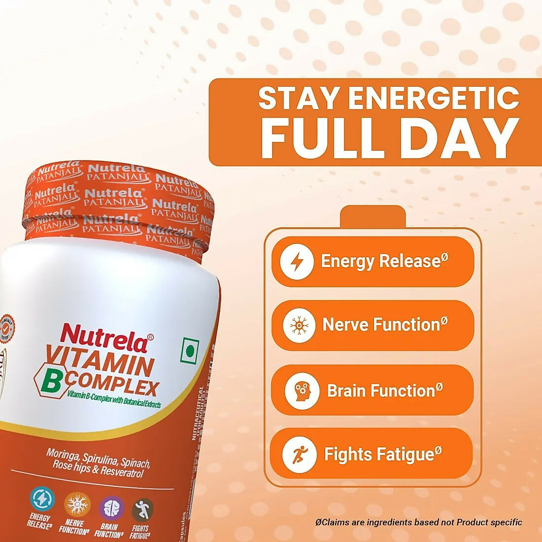 Patanjali Nutrela Vitamin B-Complex Capsules | Complete B Vitamins for Energy & Nerve Health - Swadesiicart