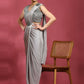 Grey Imported Crush Lycra Texture Pattern Ready to Wear Saree with stitched Blouse - Nirvana | Swadesiicart