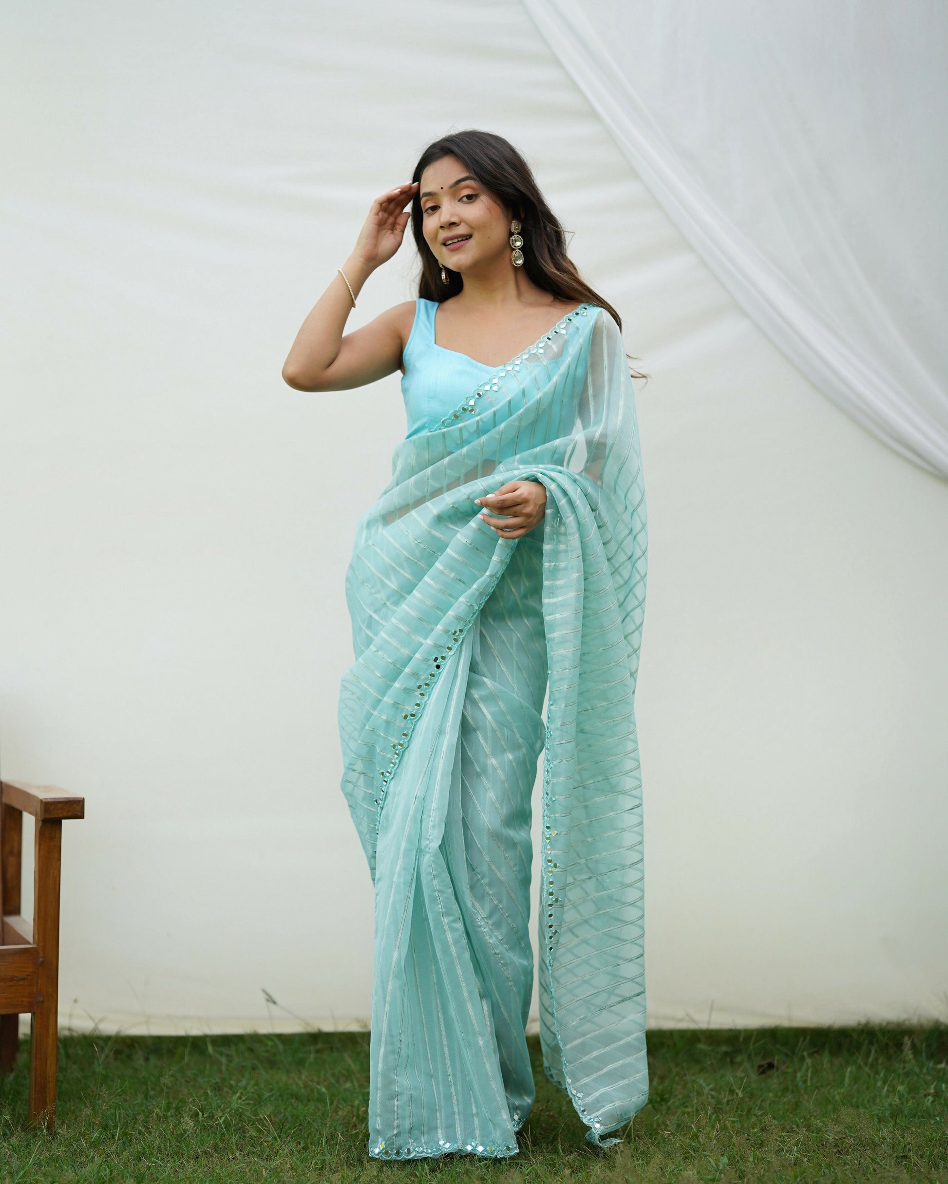 Vamsee Vijaysitara Sky Organza Saree - Swadesiicart