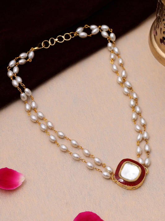 Ruby Raang Red Kundan & Pearl Choker | Swadesiicart