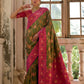 Vishnu Weaves Women's Mehndi Banarasi Silk Zari Woven Saree with Blouse - Swadesiicart