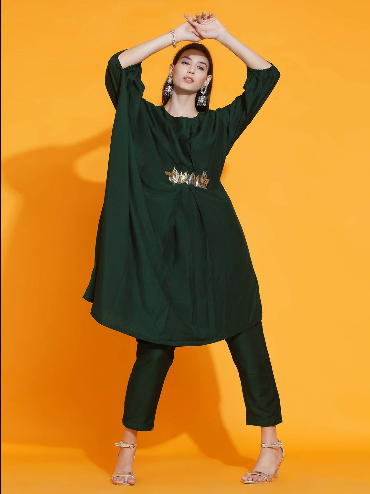 Women Republic Green Fusion Style Kurta With Hand Embellishment And Pants | Swadesiicart