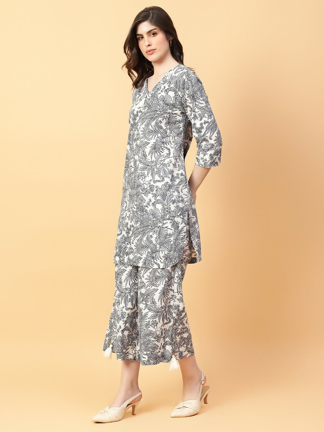Joban Fashion Grey Cotton Printed & Hand Work Co-ord Set - Swadesiicart