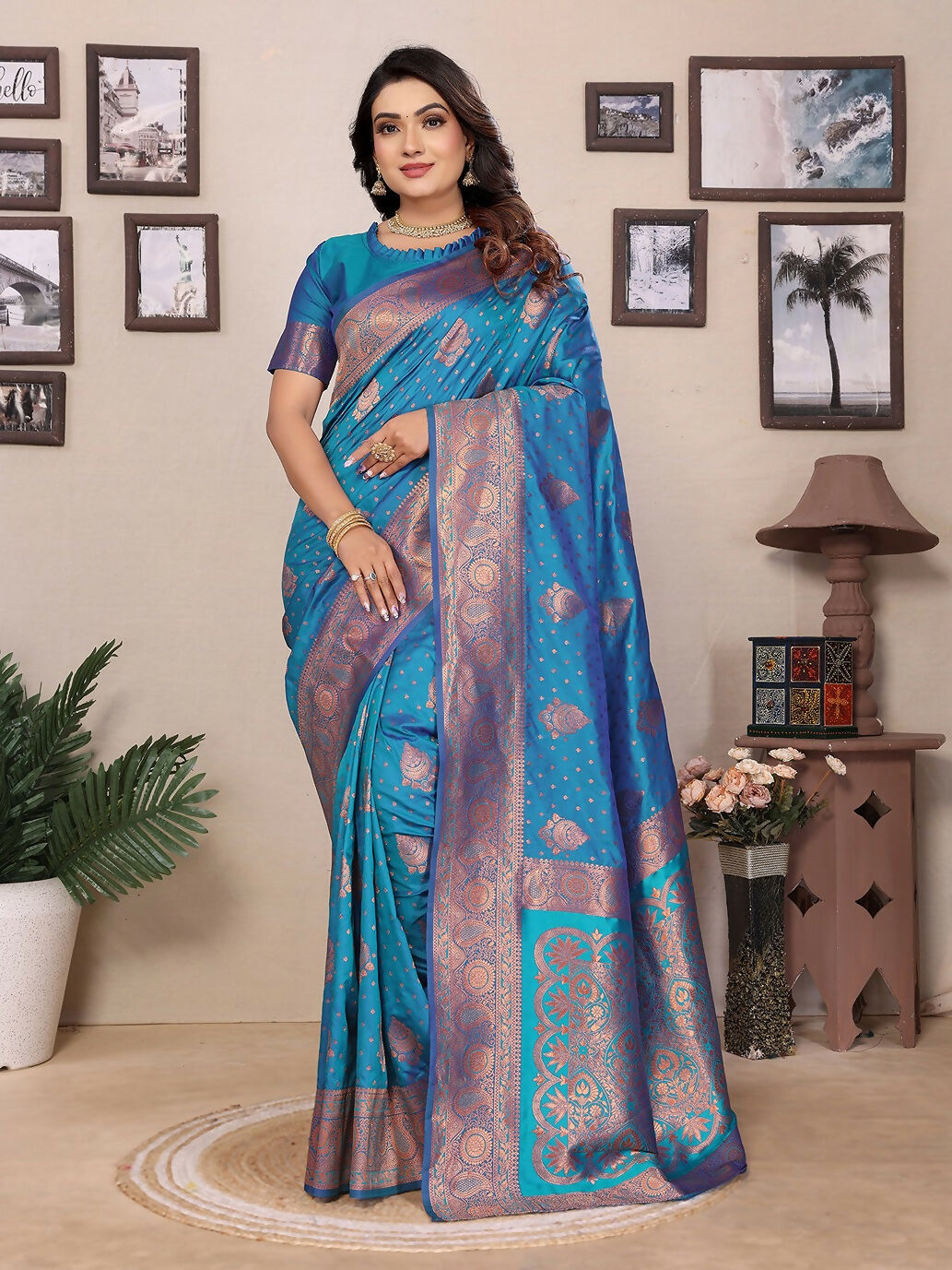 Joban Fashion Banarasi Royal Blue Woven Soft Silk Saree | Swadesiicart