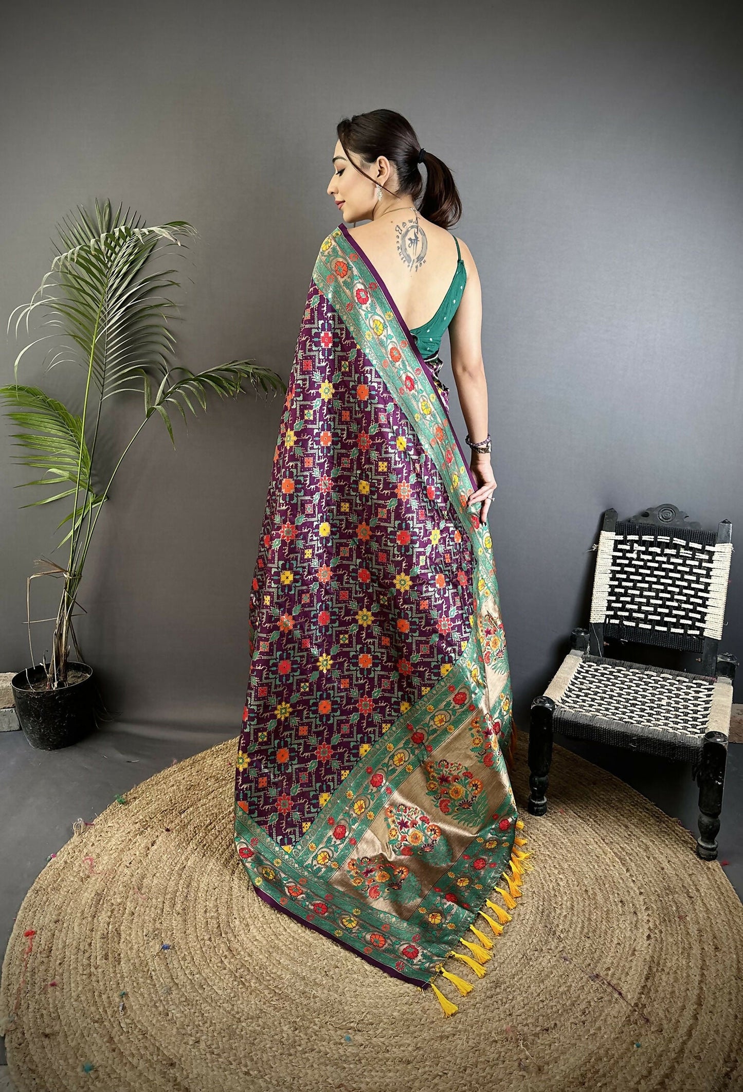 Joban Fashion Wine Banarasi Soft Silk Woven Saree | Swadesiicart