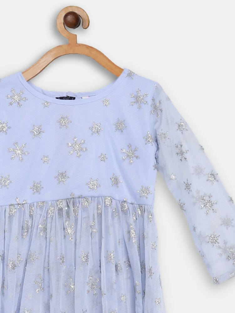 Ahalyaa Blue Net Kids Kurta Palazzo Sets For Girls | Swadesiicart