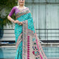 Vishnu Weaves Women's Firozi Paithani Patola Silk Zari Woven Saree with Unstitched Blouse - Swadesiicart