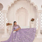 Aastha Fashion Lavender Butterfly Net White Cotton Thread Work, Zari Work And Sandwich Sequence Work Embroidery Wedding Wear Lehenga Choli