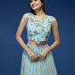 House of Panchhi Turquoise Blue Net Sequinse Work Lehenga & Blouse, Dupatta | Swadesiicart