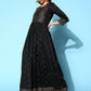 Ahalyaa Women Black Poly Silk Printed Dress | Swadesiicart